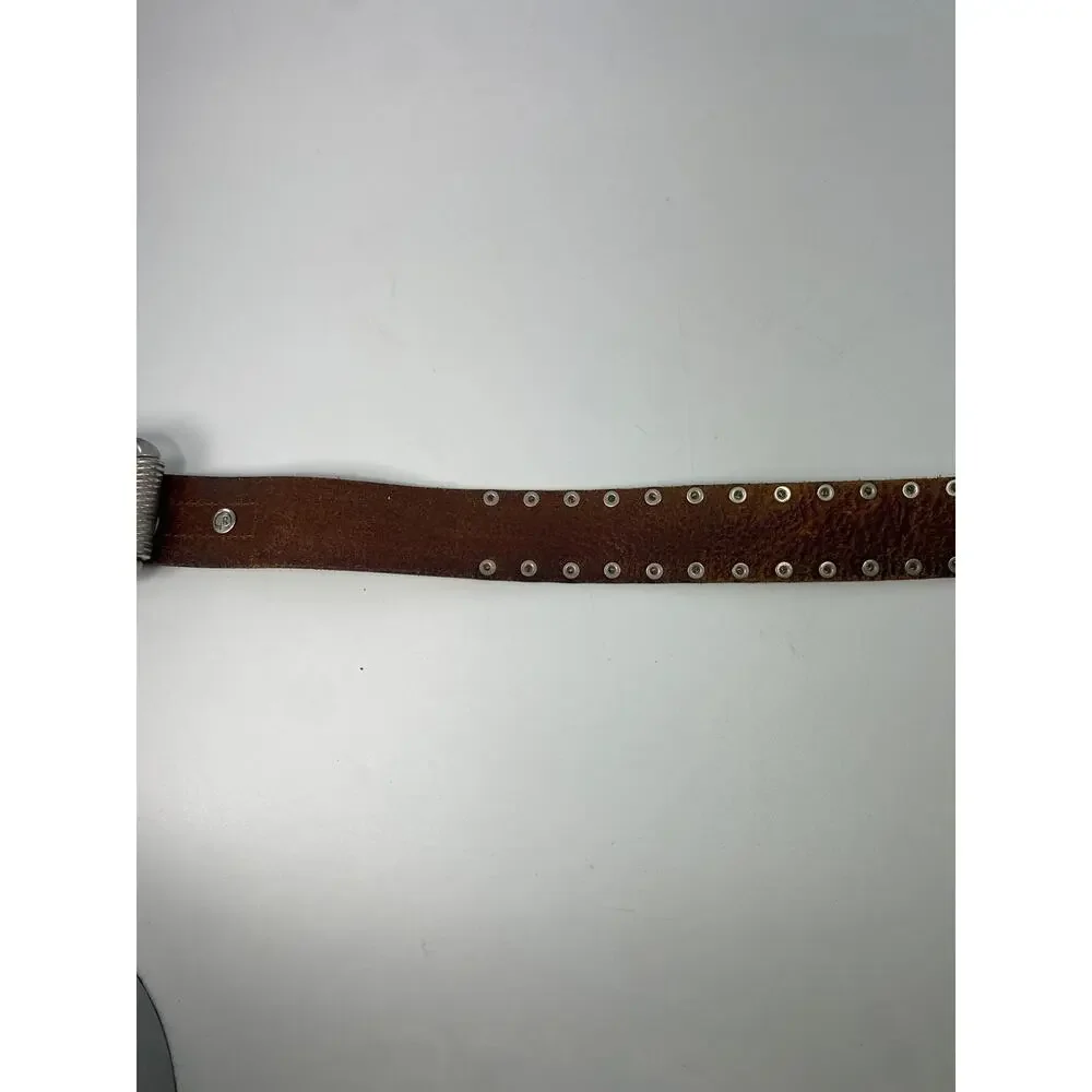 Vintage Closed Studded Leather Belt Brown Moto Western Y2K  32
